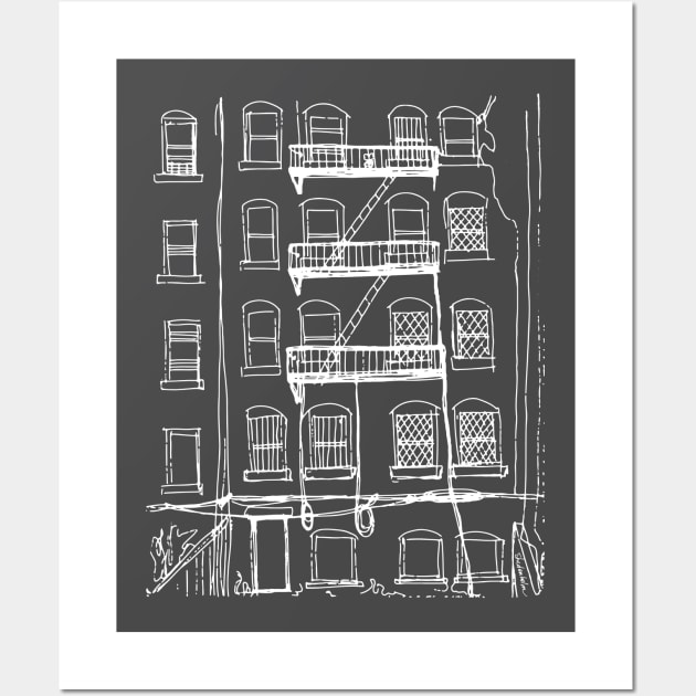 Brooklyn Alley (white ink) Wall Art by BigBridgeStudios